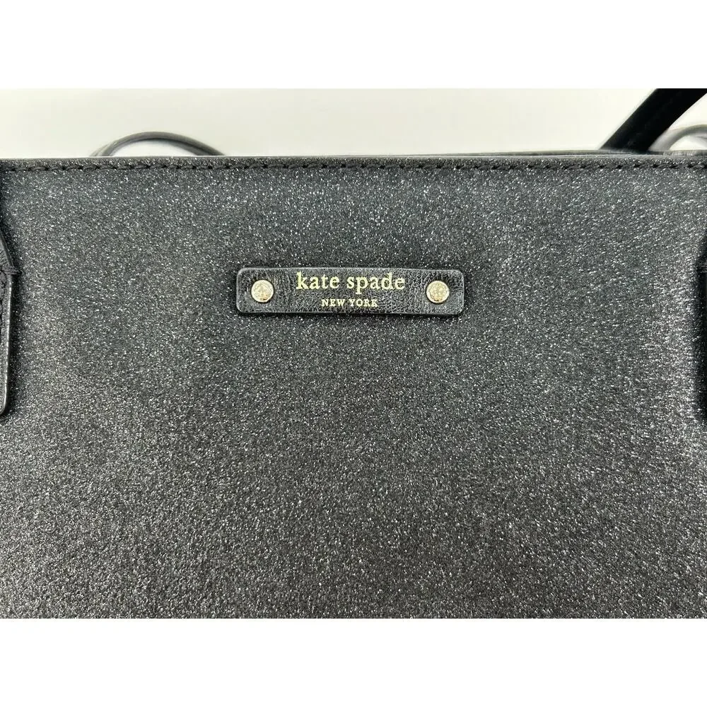 Kate Spade Large Black Glitter Tote Shoulder Bag‎ Full Zip Double Strap